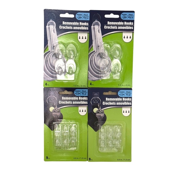 4 Pack Variety Clear Adhesive Removable Wall Hanger Hooks NWT - Picture 2 of 8